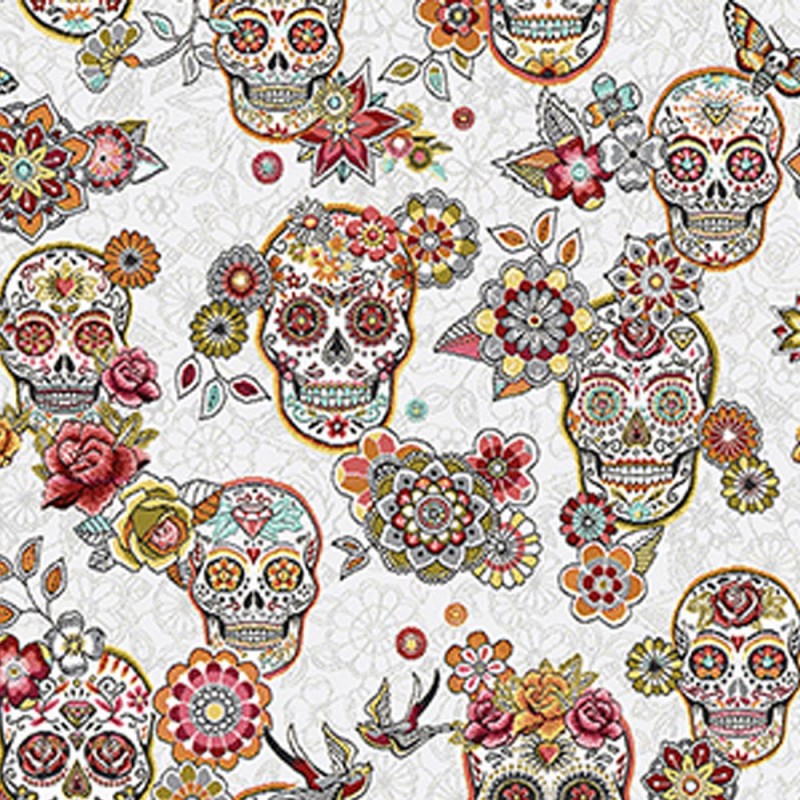 Jacquard Tête de mort skull mexicain Blanc Jacquard Tête de mort skull mexicain Blanc