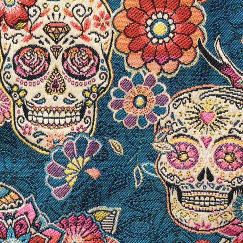 Jacquard Tête de mort skull mexicain Bleu Canard Jacquard Tête de mort skull mexicain Bleu Canard