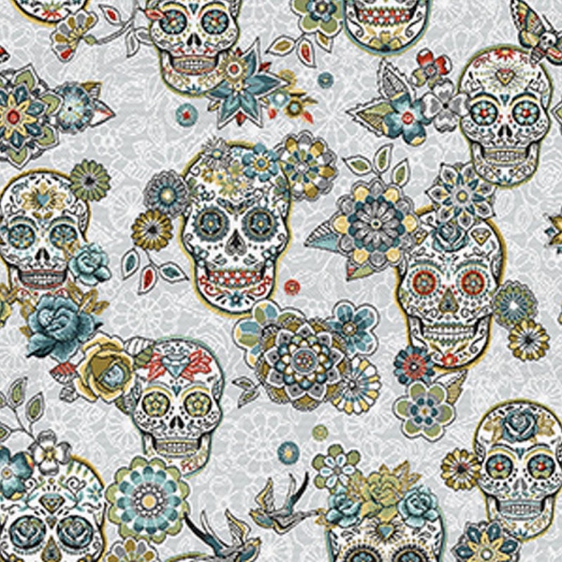 Jacquard Tête de mort skull mexicain Turquoise Jacquard Tête de mort skull mexicain Turquoise
