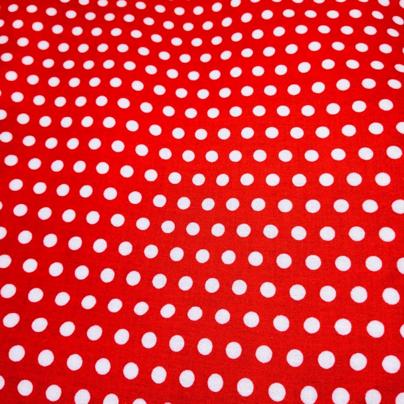 Viscose Imprimée fond Rouge à pois Blancs Viscose Imprimée fond Rouge à pois Blancs