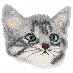 Ecussons visage de chat - gris yeux bleu