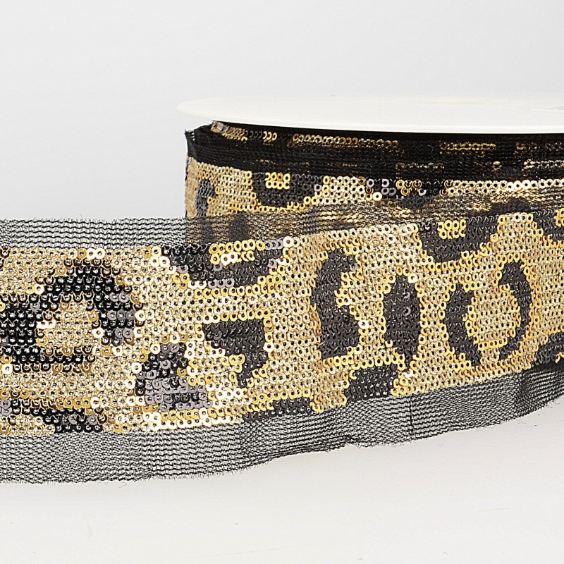 Bobine 10m Galon Paillettes Panthère 35 Mm Blanc Et Champagne - Foto 10