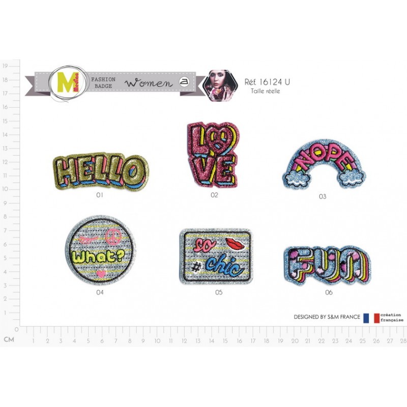 Écusson Mots paillette - fun 3x6