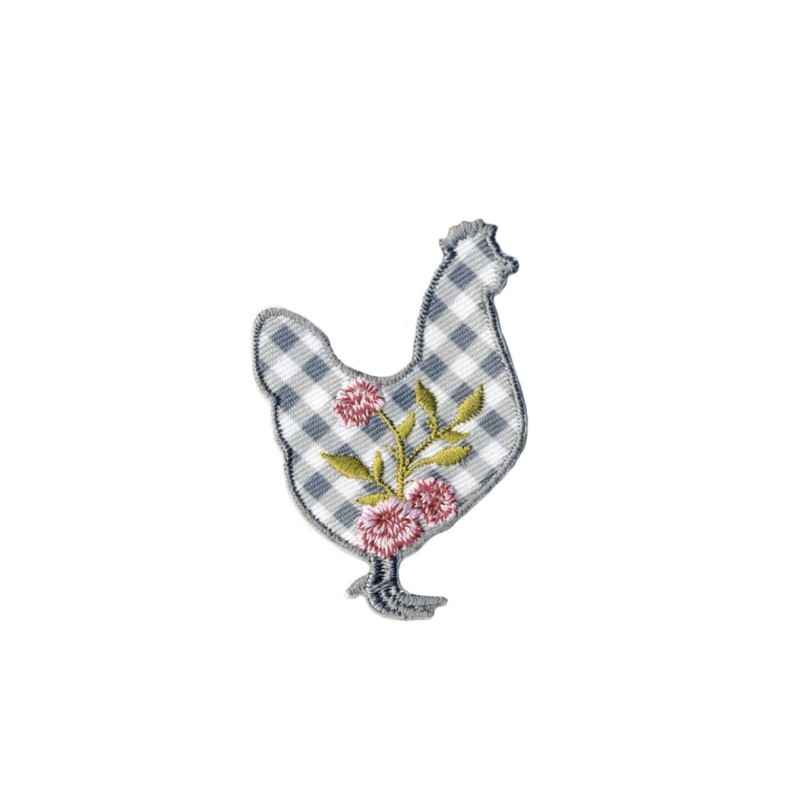 Poules fleuries 3x3,5cm - fond gris