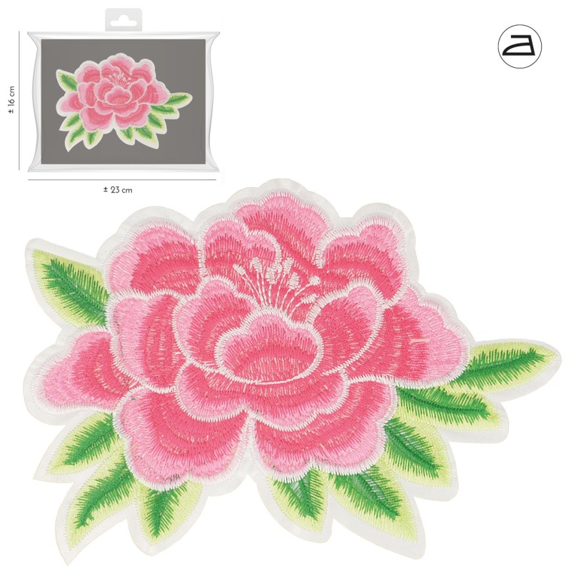 Ecusson thermocollant grand format double rose 14 x 19cm