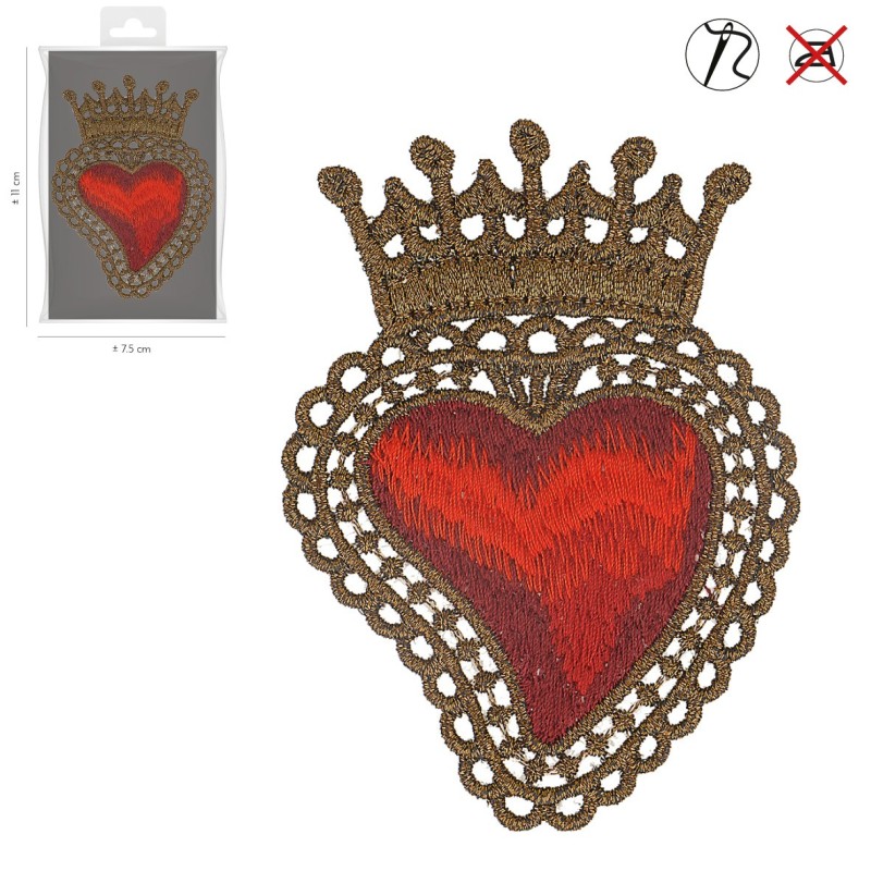 Patch coeur couronne - rouge / or