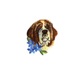 Écusson Animaux chien avec fleurs bleues